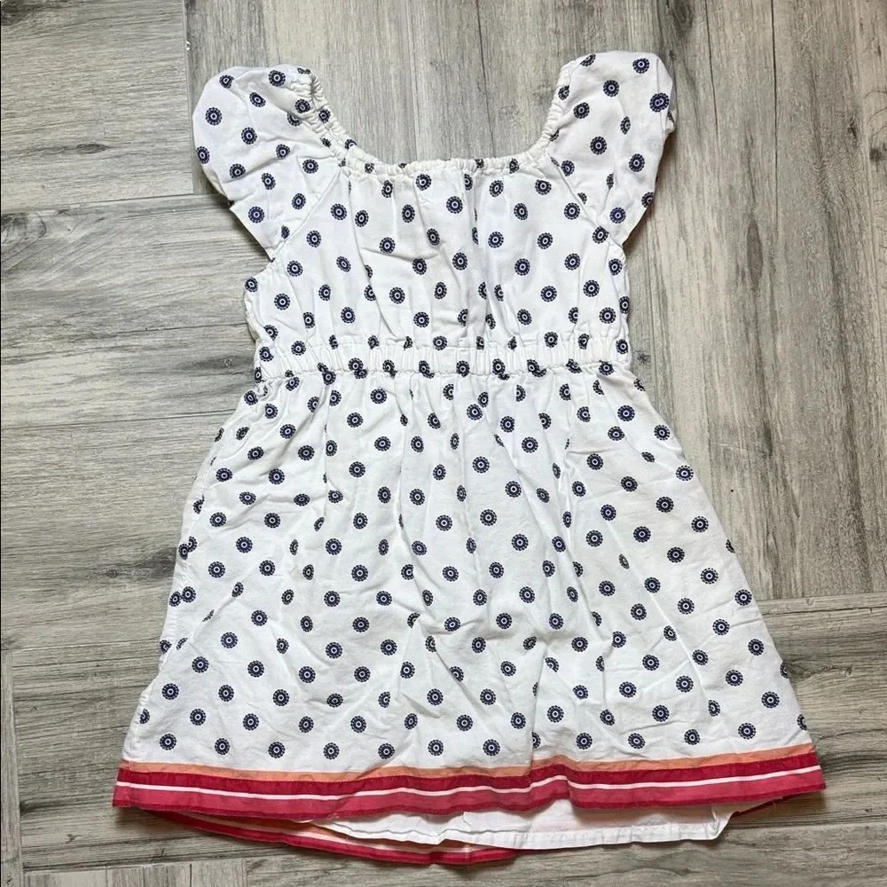 Old Navy White Dress with Navy Dots and Red Hem